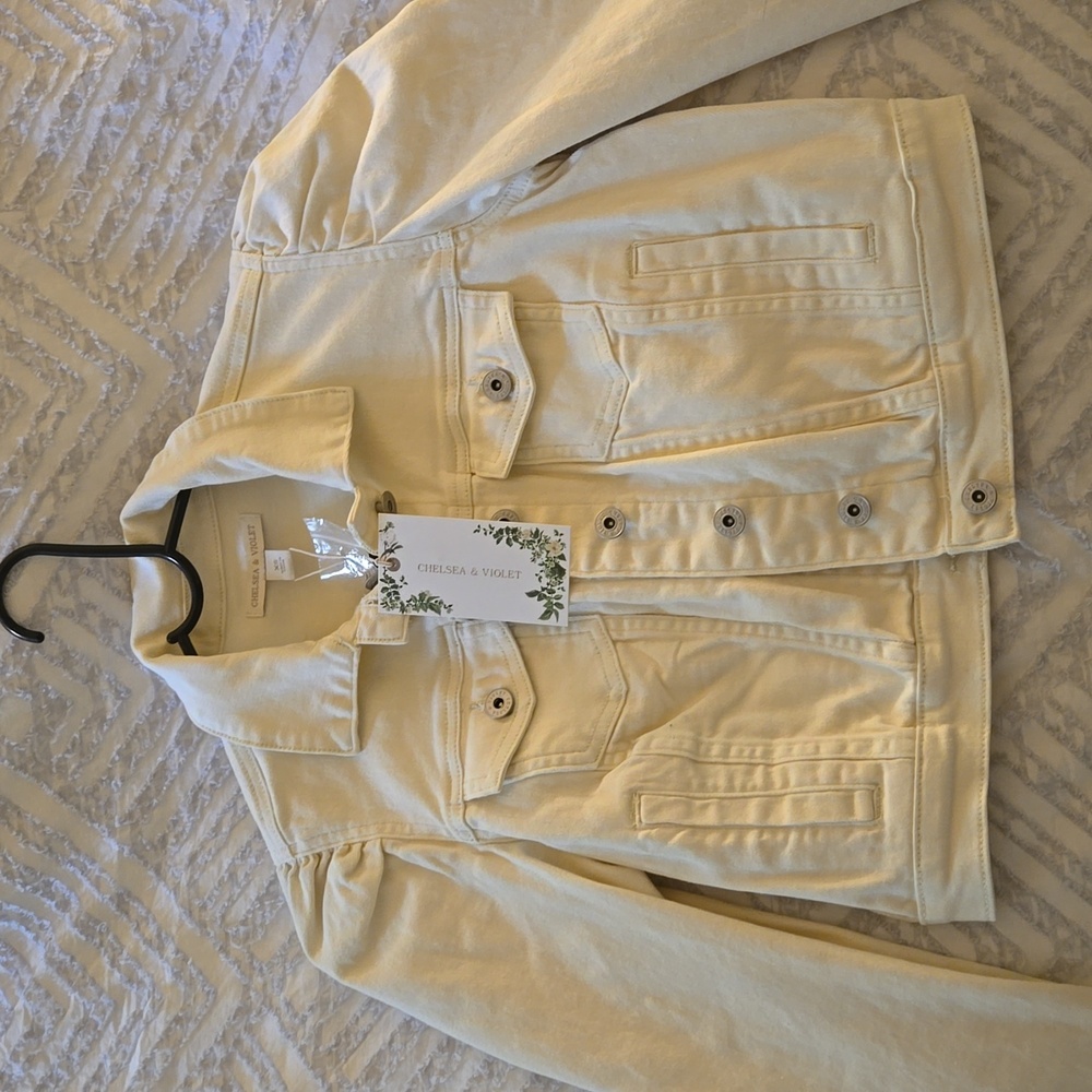 Chelsea & Violet puff sleeve cropped denim jacket XS ivory